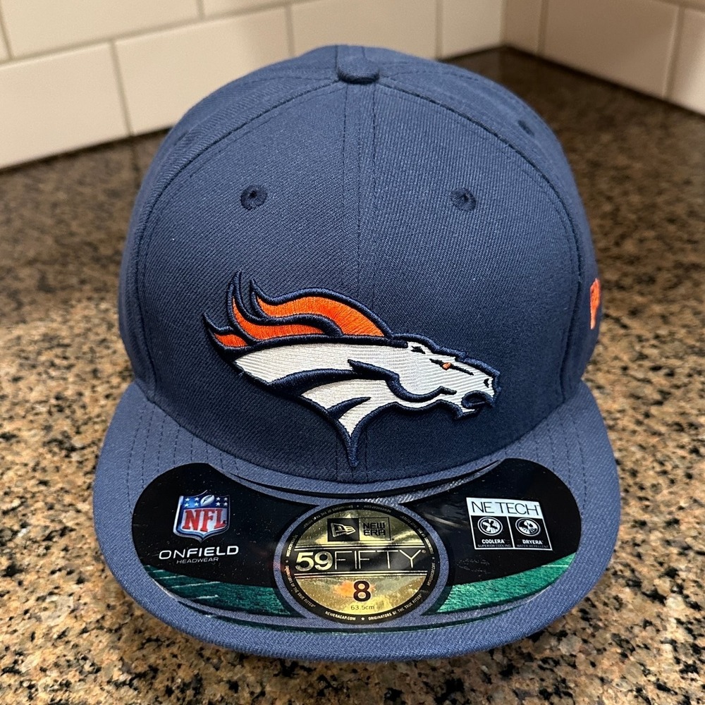 Denver‎ Broncos New Era 59FIFTY Fitted Baseball Cap Size 8 Blue New